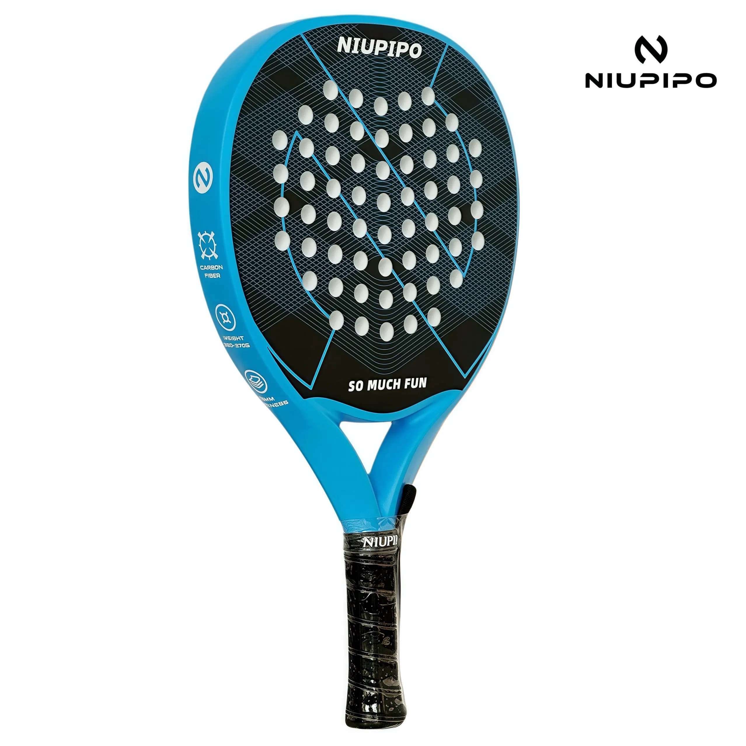 NIUPIPO tennis padel rack, full surface of carbon fiber rack, thermoformed mono-body construction, soft EVA core, thickness 38 mm