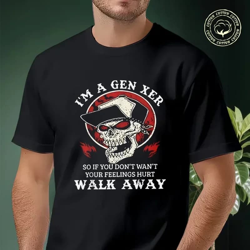 T-shirt da uomo I'm A Gen Xer con slogan, grafica teschio e fiamma rossa, in cotone estivo, alla moda, casual, sportiva, a maniche corte