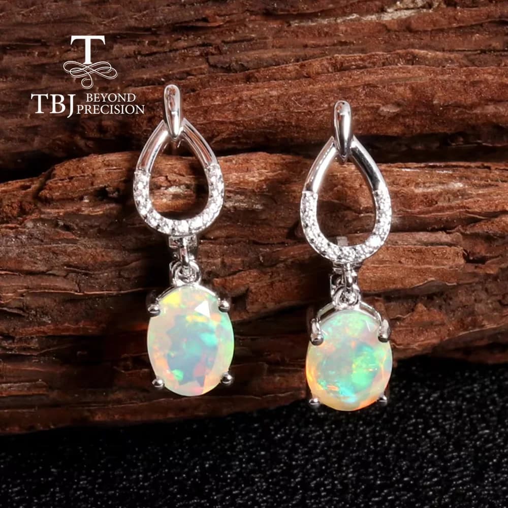925 Sterling Silver Natural Opal Earrings Trendy Light Luxury Fine Jewelry Gift for Women Girls Birthday Holiday