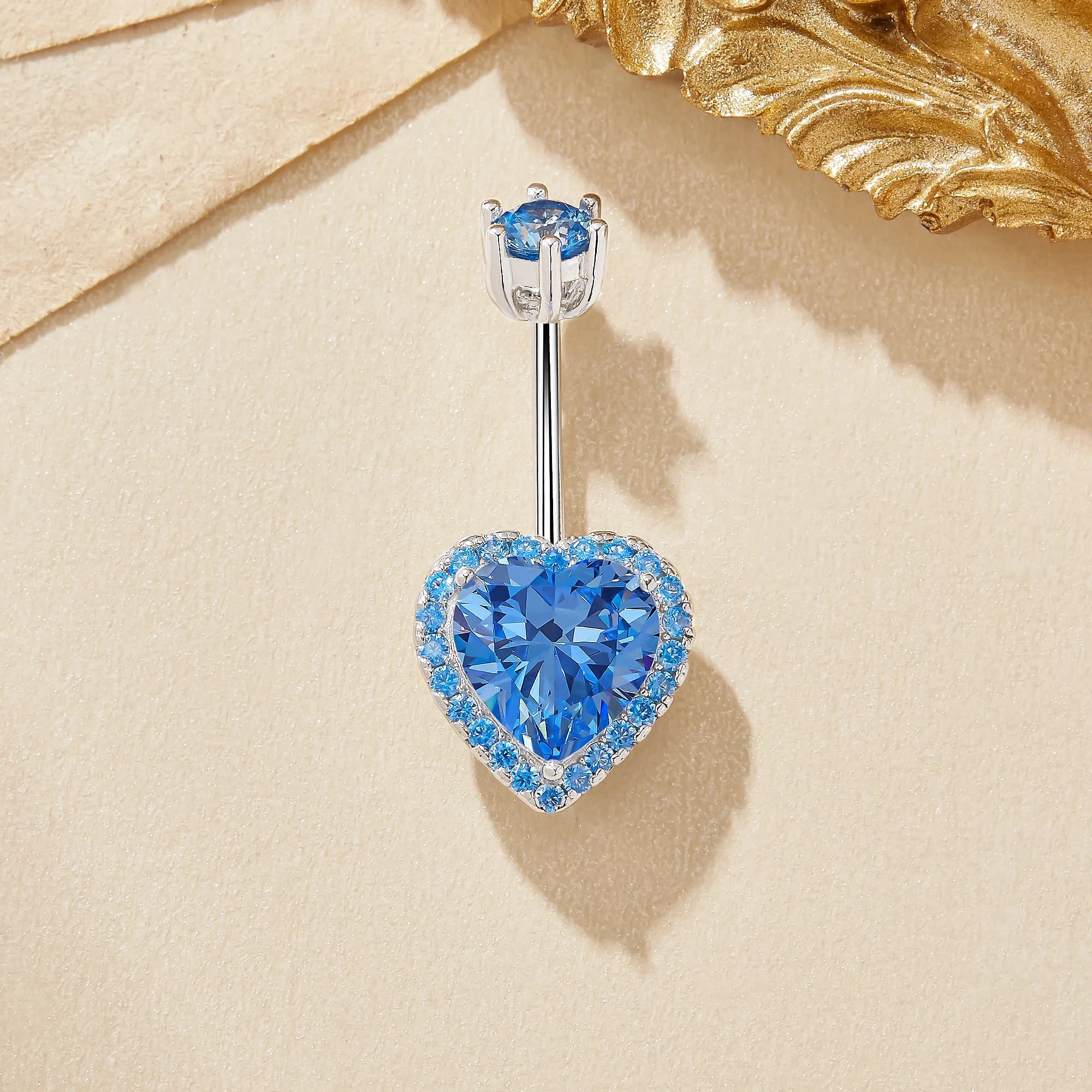 Halo Hearts Blue CZ Stone Solid 925 Sterling Silver Belly Button Ring Belly Piercing Navel Bar Curved Barbell Navel Ring 6770019