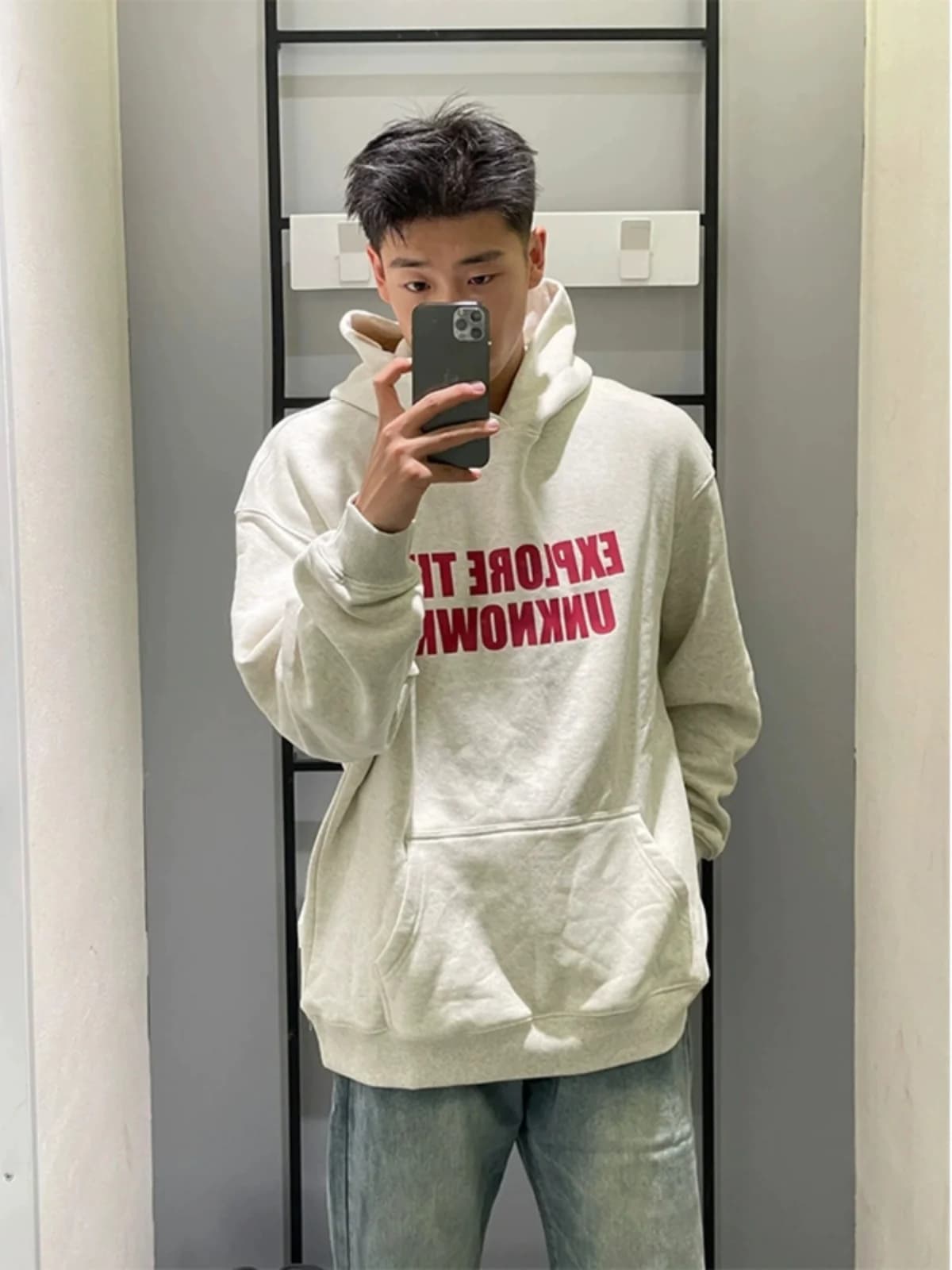 American Retro Printed Hoodie Men's Fce Lined Sweatirt Autumn Winter Outerwear Casual Loose Fit Teenager Faion