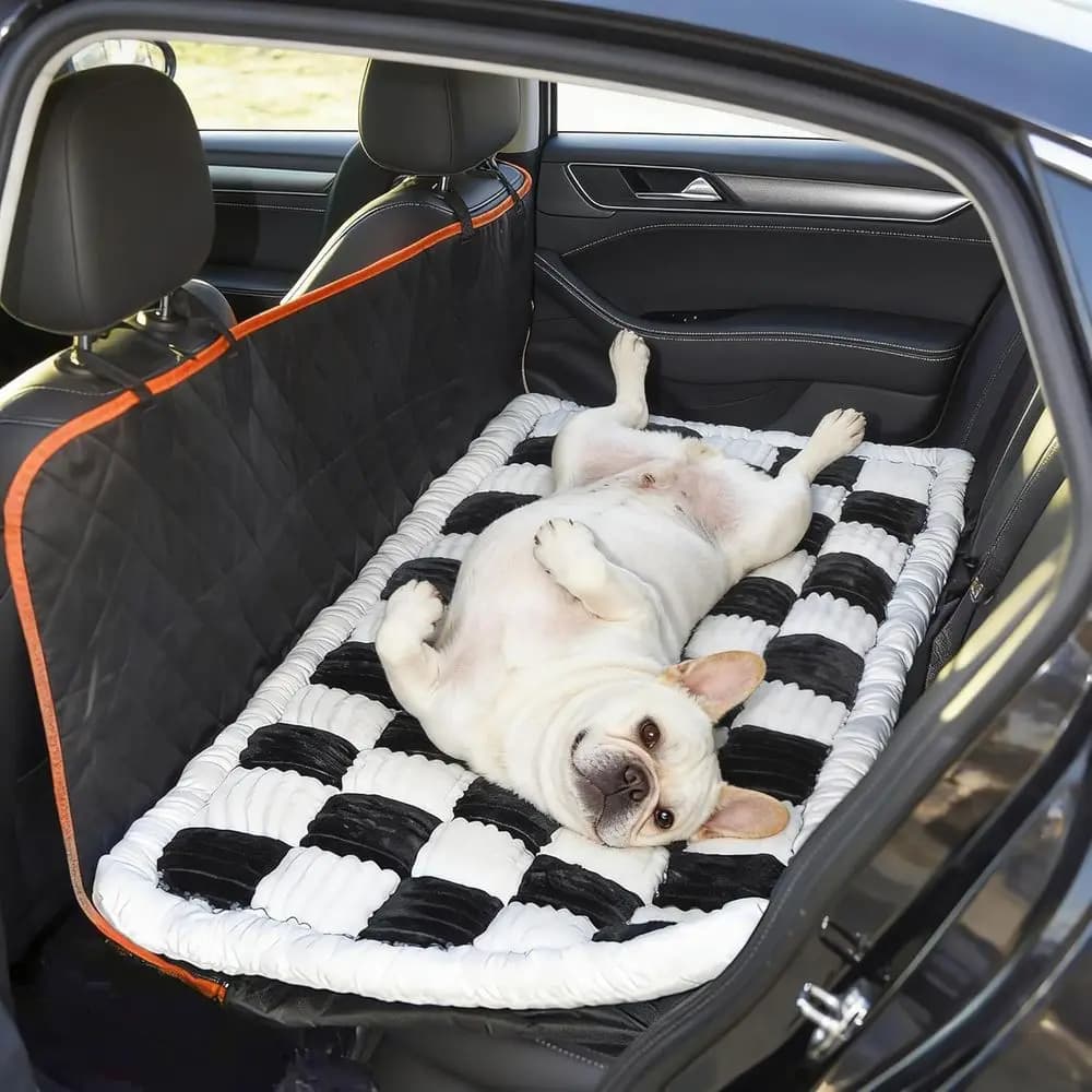 Coperta da viaggio antiscivolo per animali domestici 24,8 x 54, lavabile e resistente ai graffi, 2 strati spessi per auto, SUV, camion (bianco e nero)