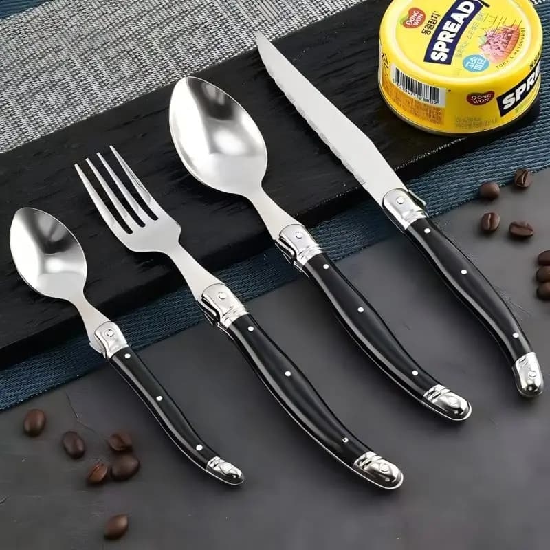 4-24pcs 8inch Laguiole Cutlery Steak Knives Forks Stainless Steel Dinner Knife Table Spoon Teaspoon Restaurant Bar Dinnerware