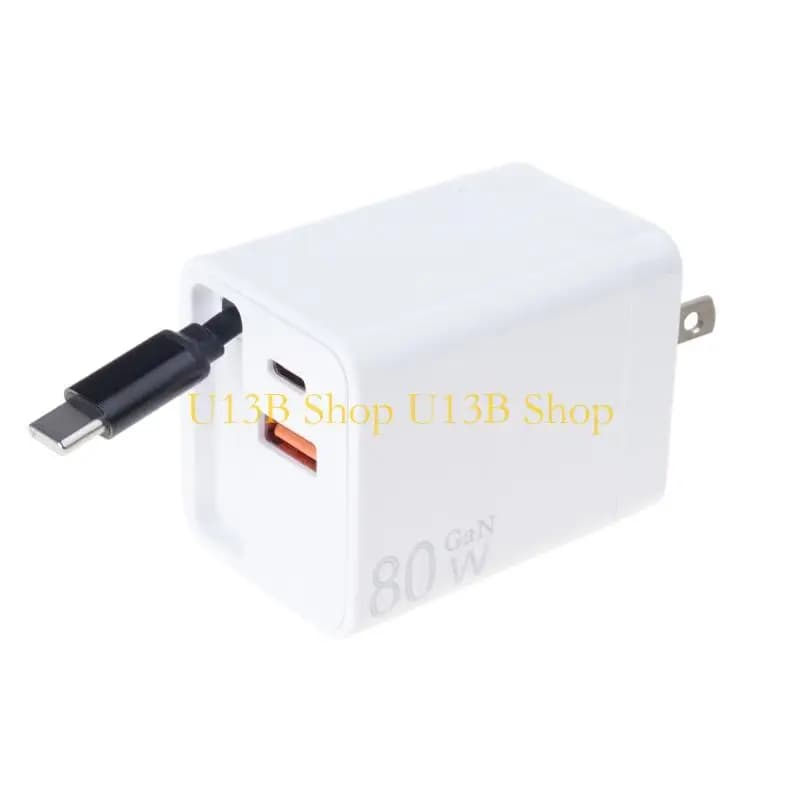 U13B 80W Caricatore veloce a scomparsa USB C Cavo Triple Adattatore viaggio pieghevole