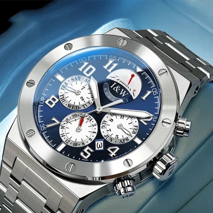 I&W Orologio automatico da uomo 41mm Orologio da polso meccanico Impermeabile Zaffiro luminoso Multi-quadrante Mese Settimana Data Visualizzazione riserva di carica