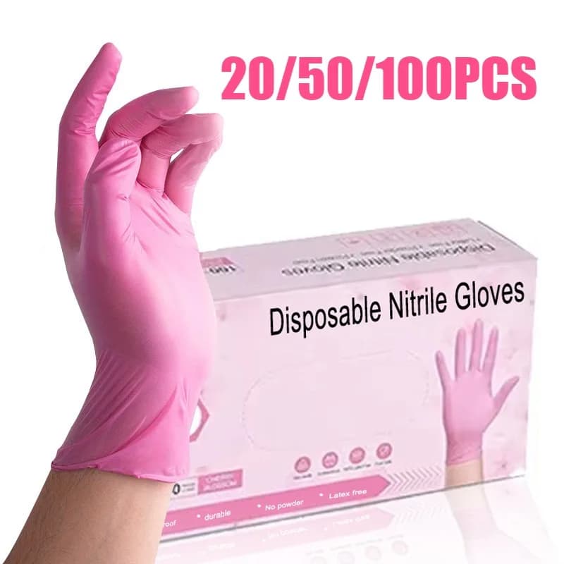 Guanti in nitrile rosa usa e getta da 100/50/20 pezzi per la pulizia domestica, guanti per la pulizia della casa, per cucina, saloni di bellezza