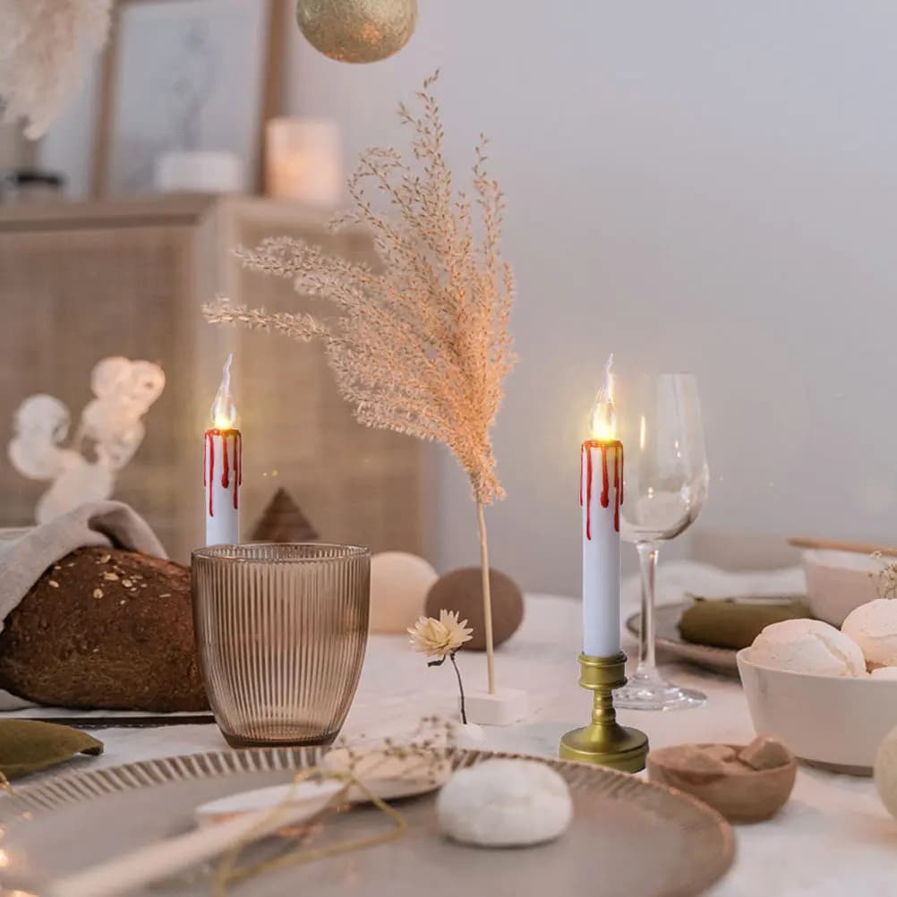 1 Paio di Candele LED Decorative Senza Fiamma a Batteria, in Plastica, con Effetto Fiamma Tremolante per Casa, Feste e Finestre