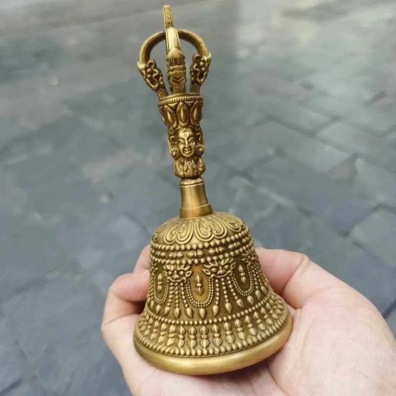 Antique Bronze Five-Pronged Vajra Tibetan Carved Rattle Ornament Hand-Shaken Bell