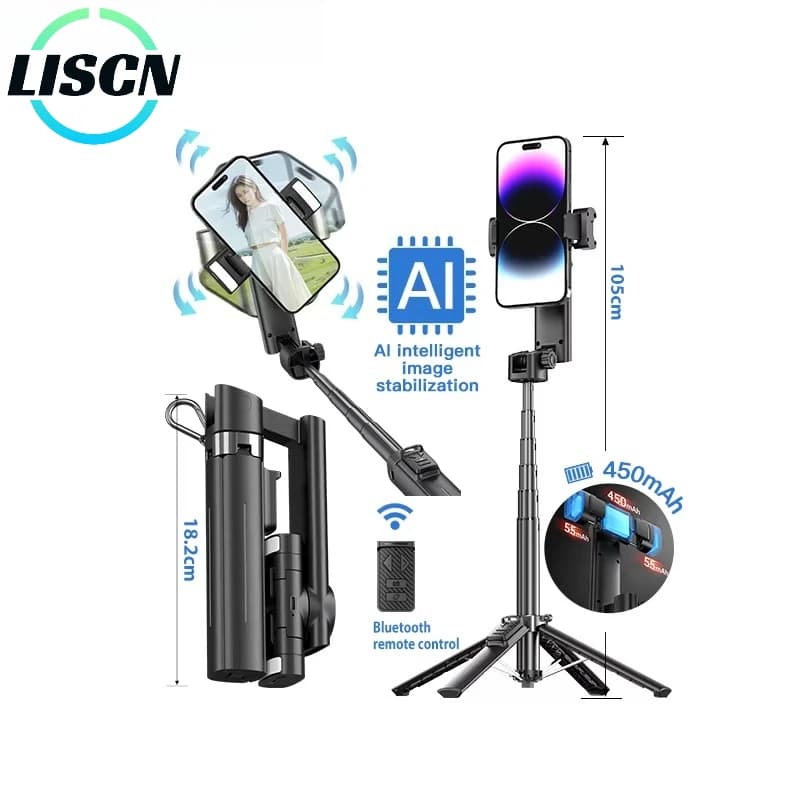 LISCN Q36 AI Treppiede portatile per selfie stick con stabilizzatore cardanico leggero Stabilizzatore portatile intelligente per fotocamera mobile