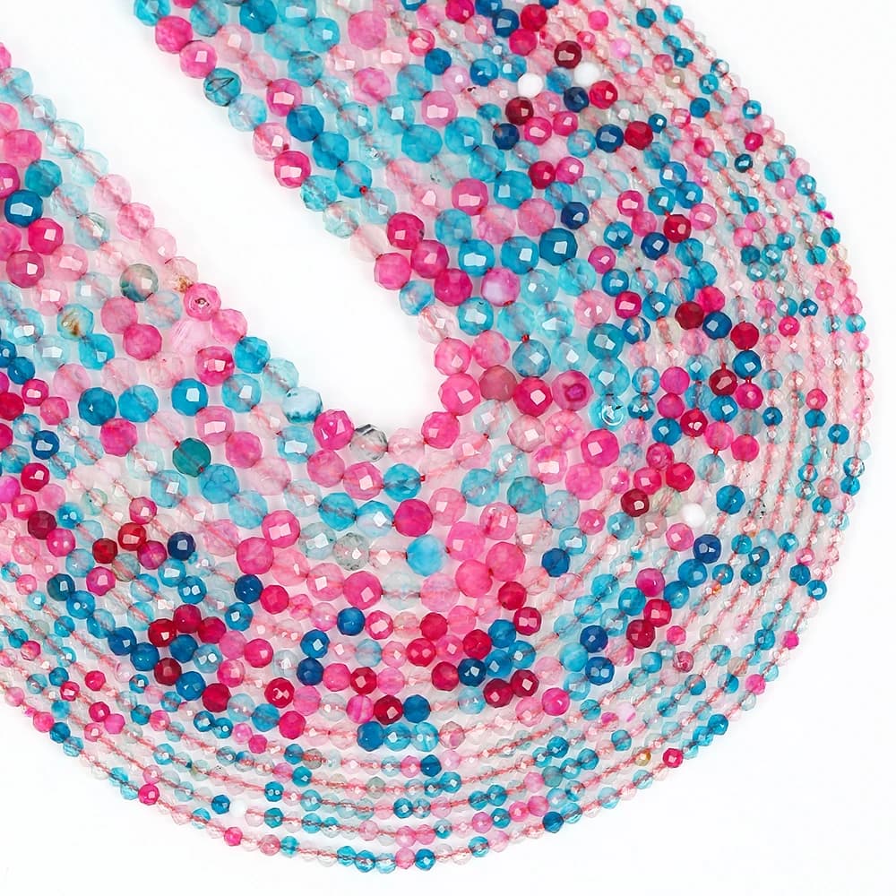 Natural Stone Beads 2/3/4mm Faceted Multicolor Agate Loose Spacer Beads for Jewelry Making DIY Bracelets Earring Accessories