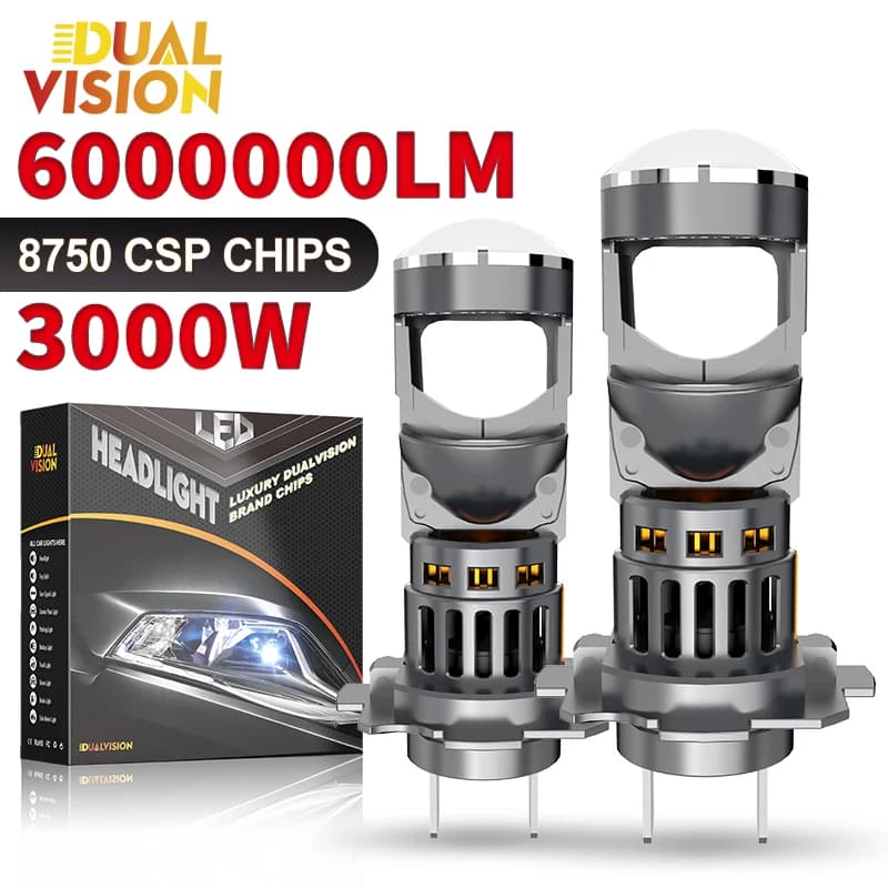 Lente Proiettore LED Dualvision H7 H4 H11 9005 HB3 9006 HB4 per Fari Auto, Canbus 6.000.000LM, Abbaglianti e Anabbaglianti, Mini Lampada 12V 6.000K