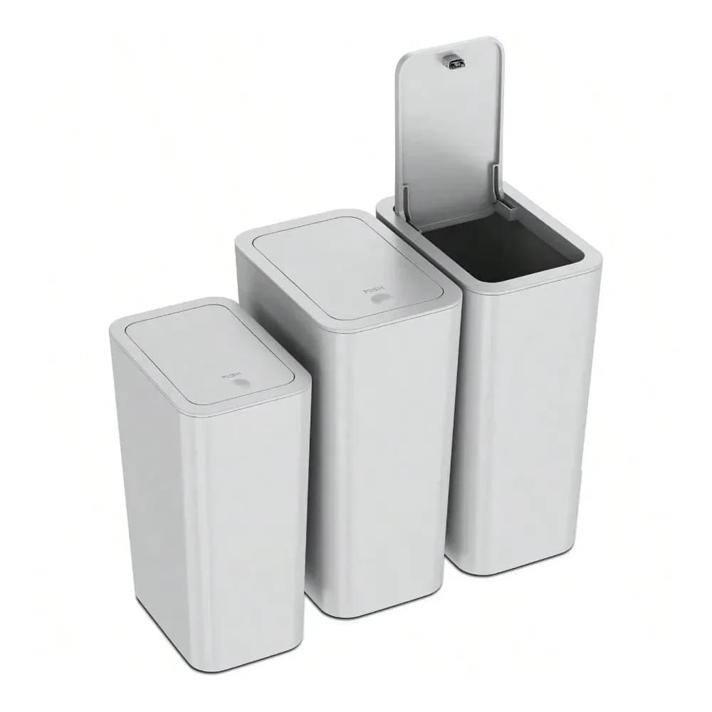 Set di 2 Pattumiere da 4 Galloni e 1 da 2,6 Galloni con Coperchio, Cestino per Rifiuti da Bagno con Coperchio, Cestino per Rifiuti per Bagno, Cucina, Camera da Letto