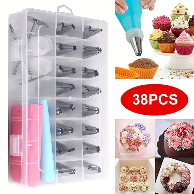 Set di strumenti per decorare torte con ugelli per tubazioni Punte per glassa Unghie per fondente Sacchetti per pasticceria per cuocere cupcake biscotti - Kit dessert fai da te
