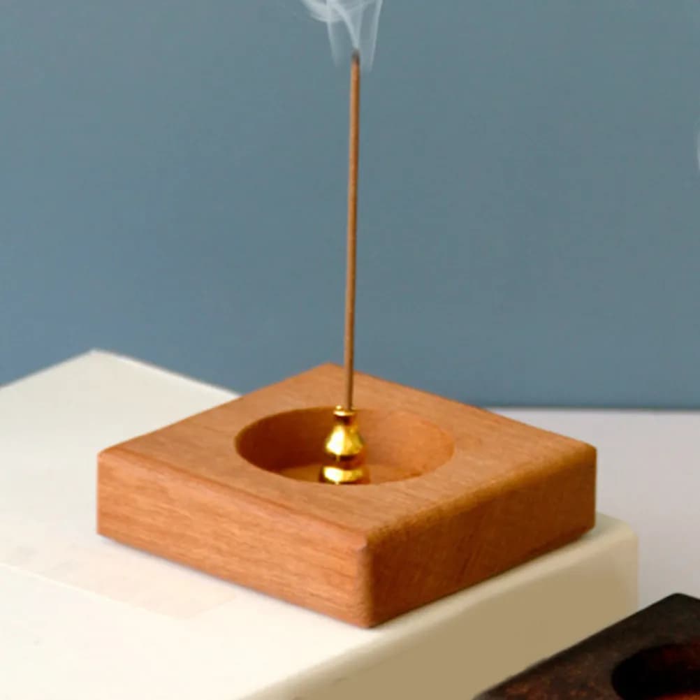 Porta Incenso Quadrato in Legno con Raccogli Ceneri per Casa, Ufficio, Sala Yoga, Meditazione, Tempio Buddista, Decorazione da Scrivania