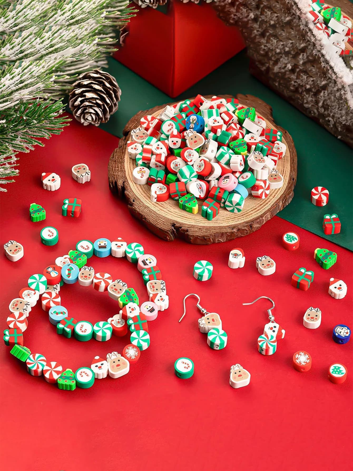 200 natale perline di argilla polimerica regalo di natale, può braccialetti fai da te/orecchini/collane/bracciali gioielli (spediti a caso)