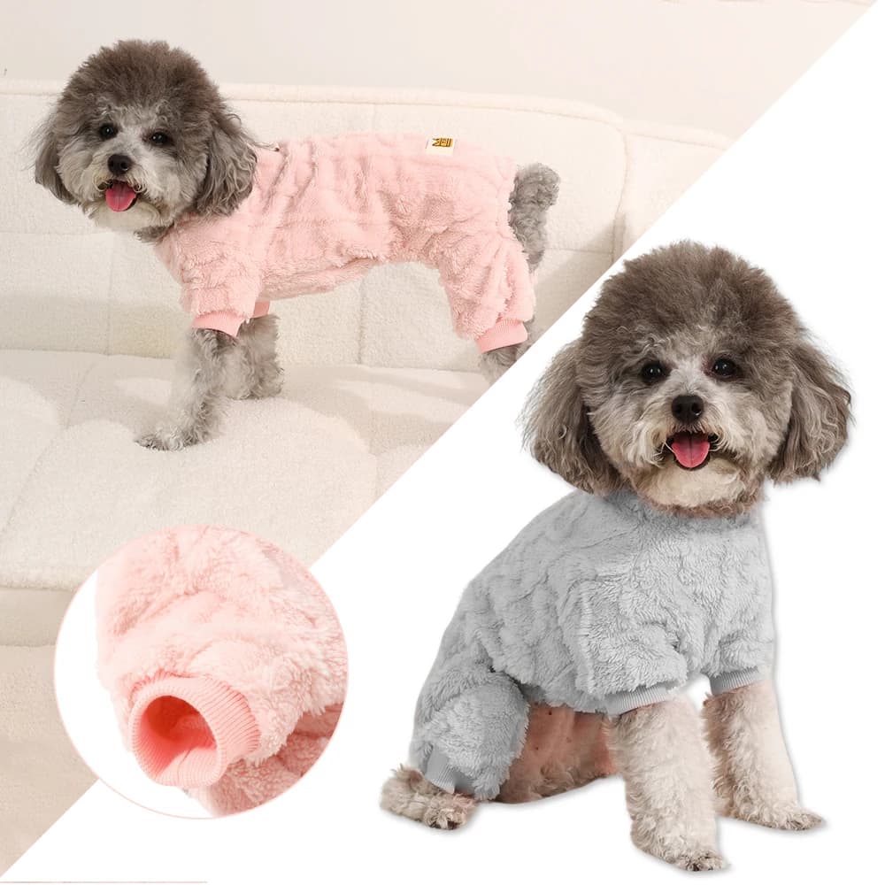 Winter Warm Dog Clothes Soft Plush Puppy Jumpsuit Pink Cozy Indoor Outdoor Walking Outfit Comfortable Pet Apparel for Small Dogs