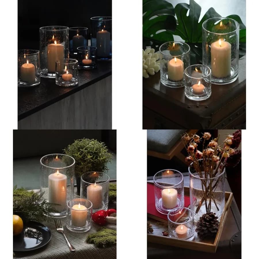 Set di Portacandele in Vetro, Vasi Hurricane per Centrotavola, Candele a Colonna e Fiori, Cilindri in Vetro Smerigliato, Regalo per la Festa della Mamma e Compleanno