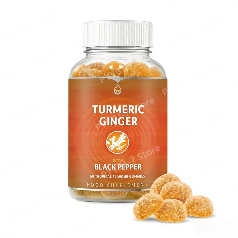 Gommose di Curcuma e Vitamine con Zenzero e Pepe Nero per il Sostegno del Dolore Articolare, Ingrediente Attivo, Vegano, Gusto Tropicale
