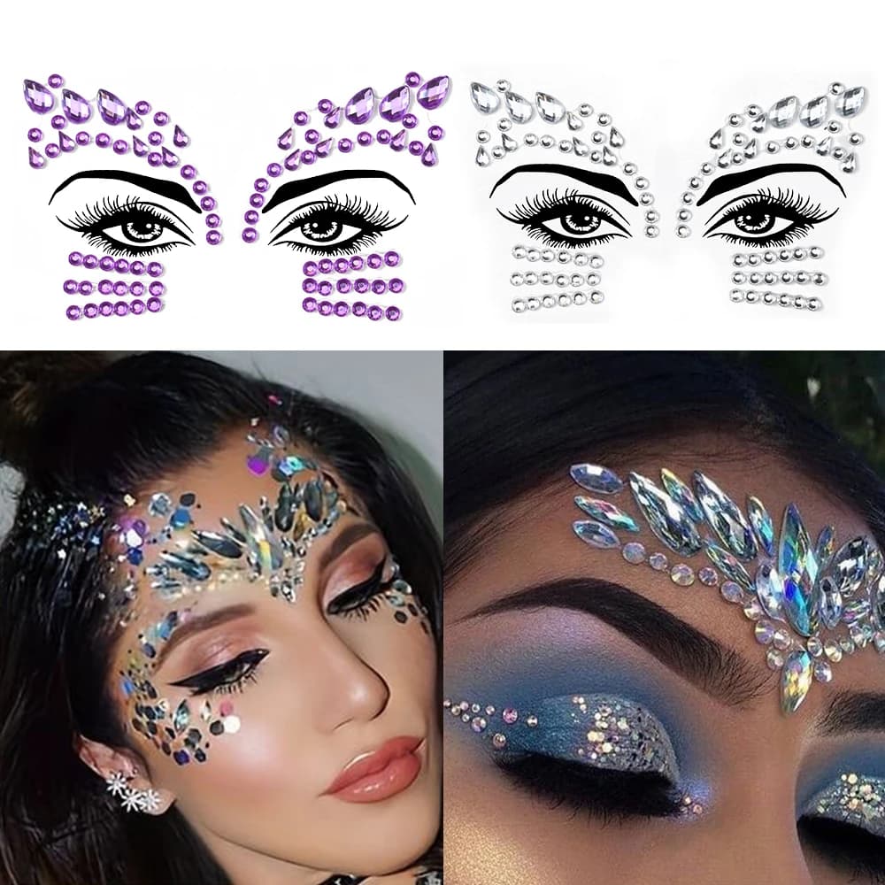 24 colori 3D/5D strass viso adesivi tatuaggio autoadesivi Halloween diamante cursori facciali fai da te lusso festa trucco viso decalcomania