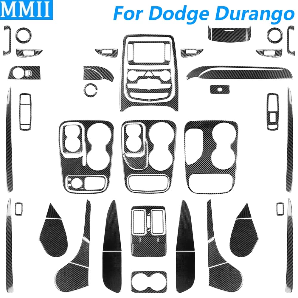 Per Dodge Durango 2011-2020: Set Adesivi Accessori Auto in Fibra di Carbonio per Console Centrale, Leva del Cambio, Bocchette Aria, AC, CD e Cornici Alzacristalli