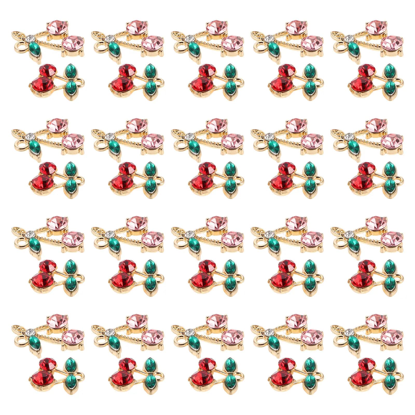 40Pcs Alloy Cherry Pendant Charms Sparkling Rhinestone Cute Fruit Design for Jewelry Making Bracelets Necklaces Earrings