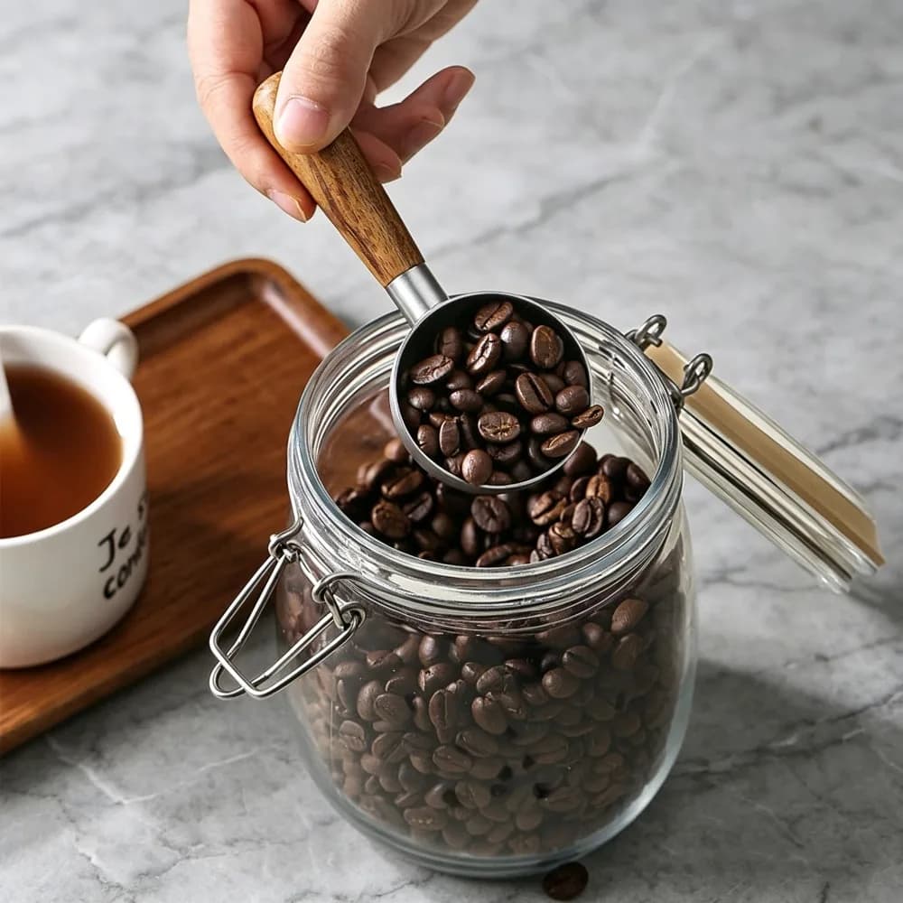 Durable 30ML Wood Handle Coffee Scoop Comfortable Grip Vintage Coffee Measuring Spoon Stainless Steel Coffee Bean Spoon Flour
