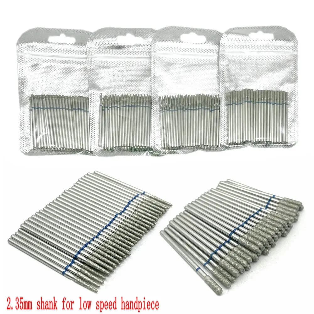 50 pcs/set Milled Diamond Grinding Brake Drilling Tips Dentale Polishing Polishing Drilling Tips 2.35mm stem
