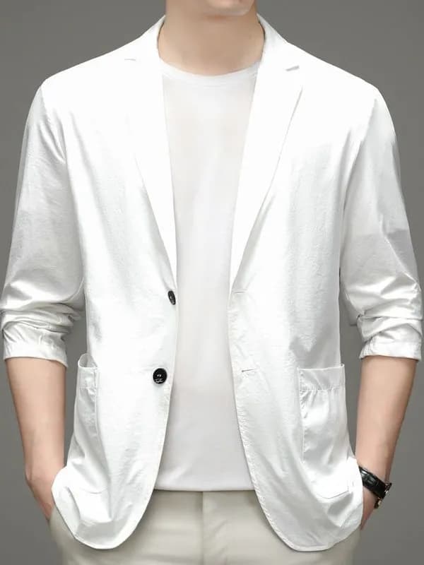 Casual Ice Silk Men's Suit Jacket Lightweight Sun Protection Business Casual Fashion Urban Style Long Sleeve round Hemline
