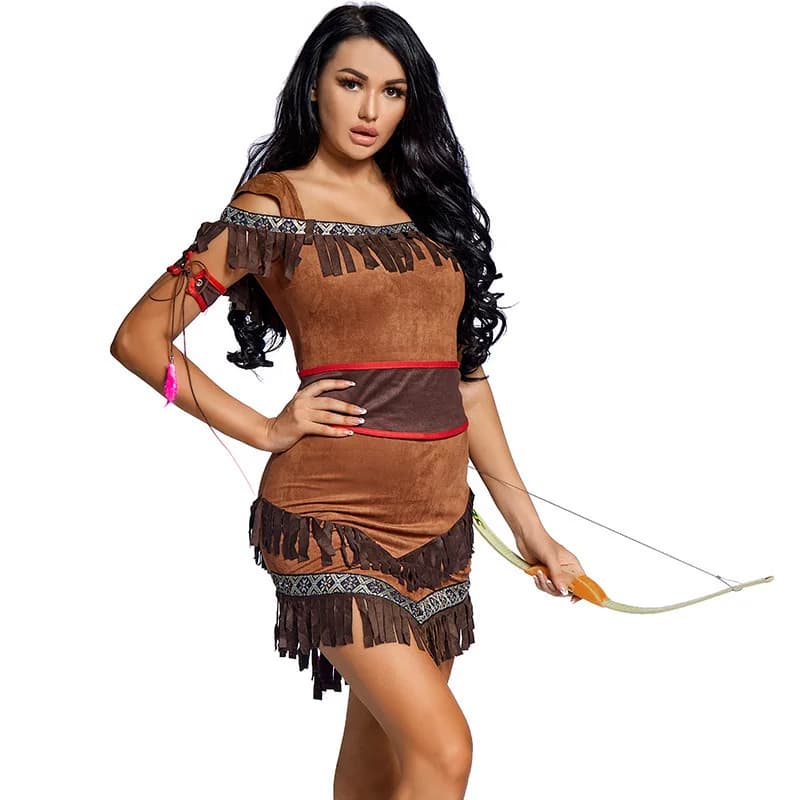 Halloween costume Native American Indian arrow shooter party dress-up fringe German carnival costume