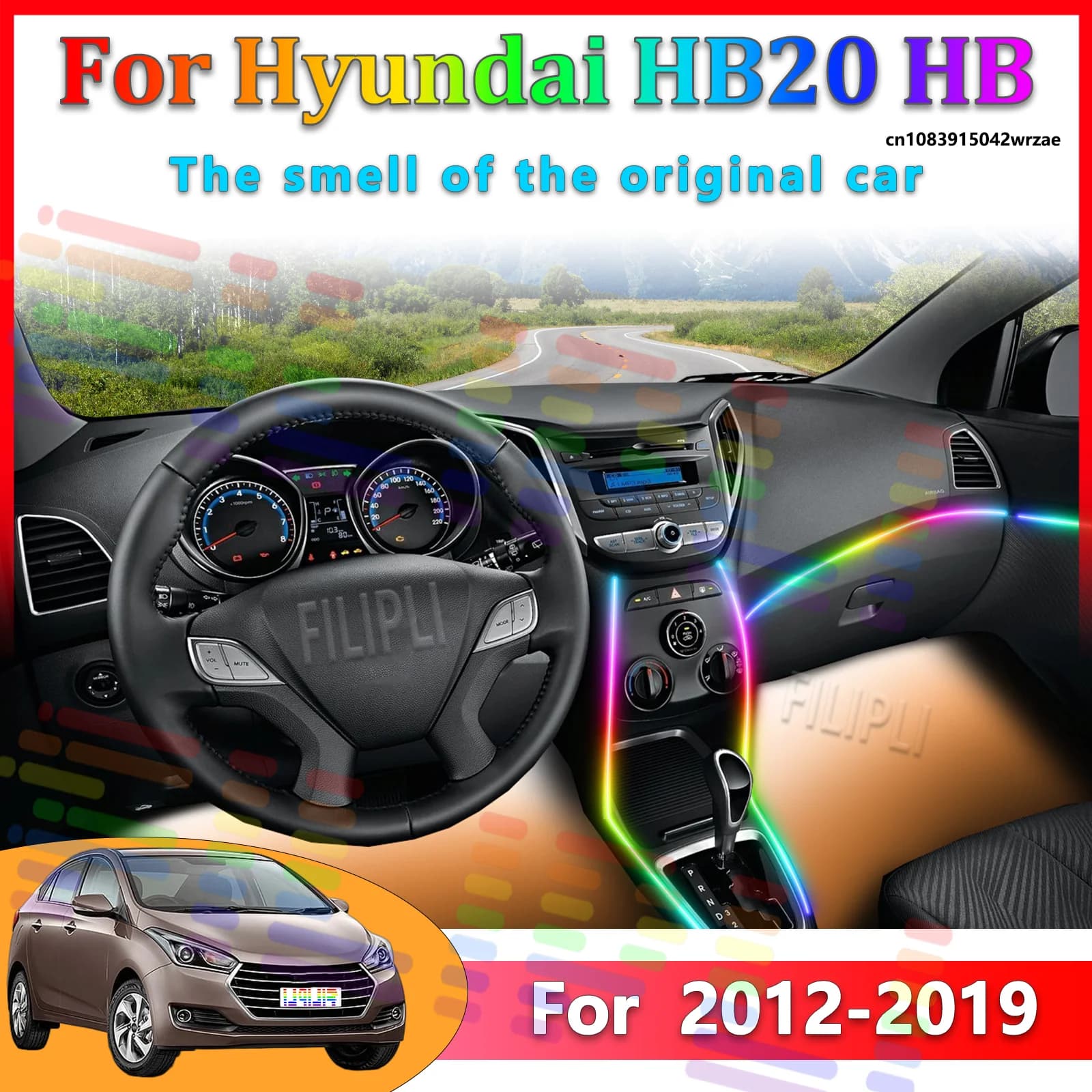 Luci Ambientali LED per Hyundai HB20 HB 2012~2019, Illuminazione Atmosferica Colorata, Striscia Neon per Interni Auto, Controllo App, 64 Luci RGB
