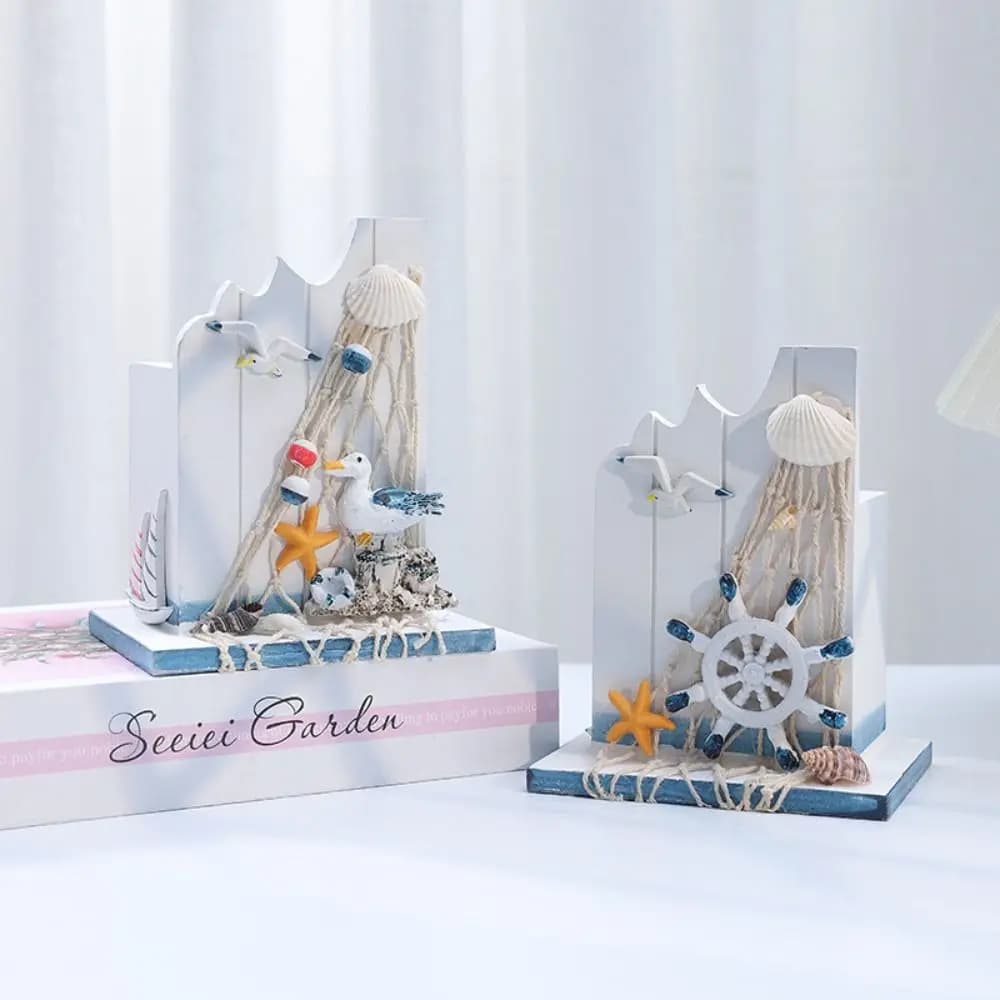 Mediterranean Style Wooden Pen Holder Ocean Style Handmade Pencil Storage Box Large Capacity Pen Container