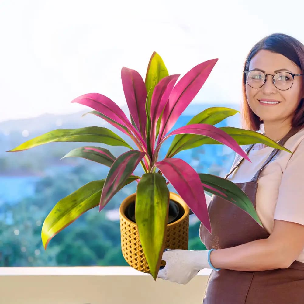 45cm 17 Artificial Leaves Dracaena Tree False Palms Tropical Plants Plastic Shrub Cycas Tree Copper for Home Garden Decoration