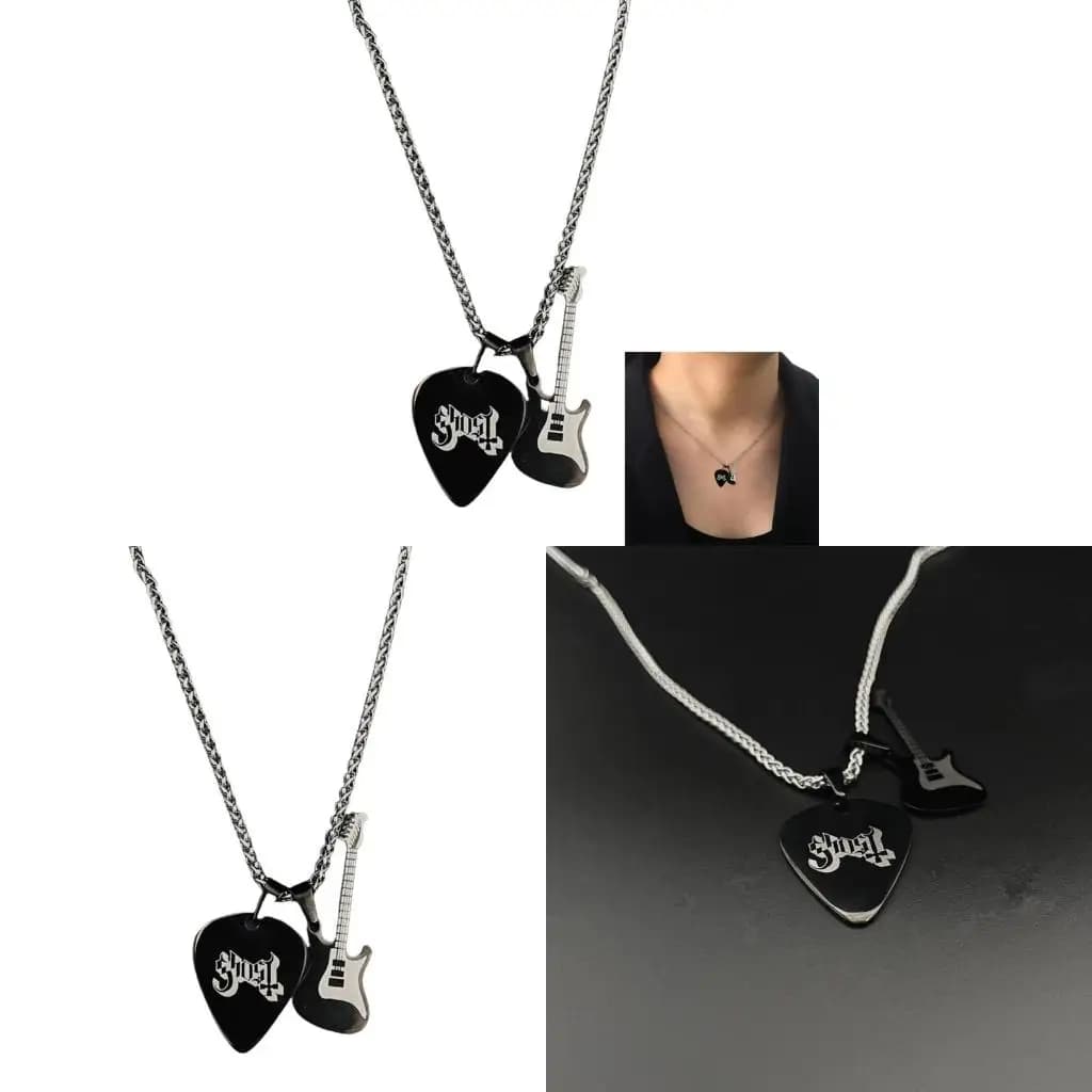 Robusto plettro per chitarra in acciaio inossidabile, collana con ciondolo, accessorio per gioielli per fan del punk rock e