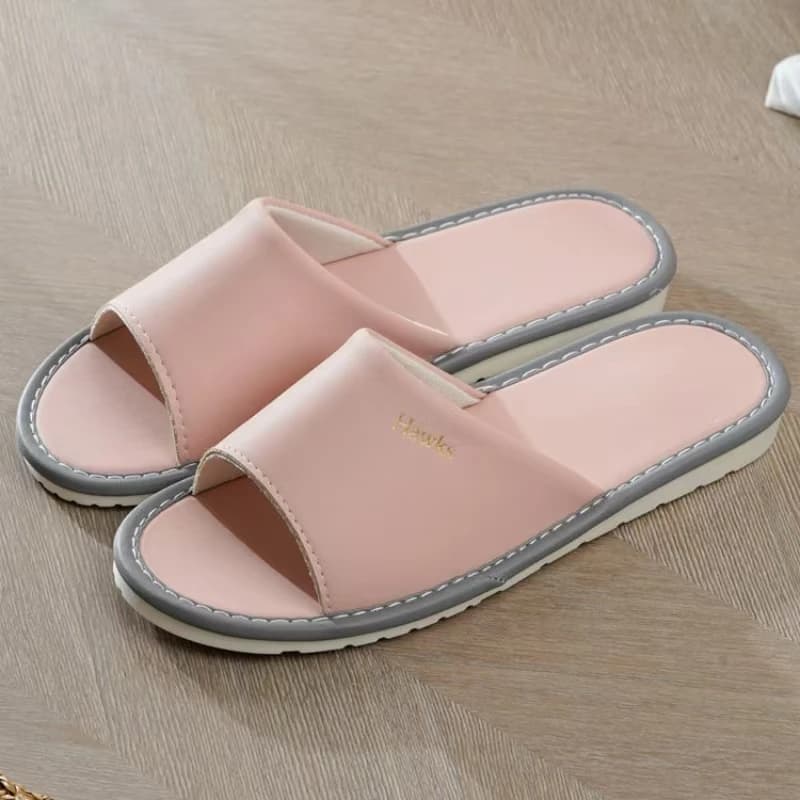 Nuove pantofole in pelle quattro stagioni da donna Pantofole da casa con punta aperta antiscivolo con suola morbida Pantofole da pavimento in legno chiaro facili da pulire