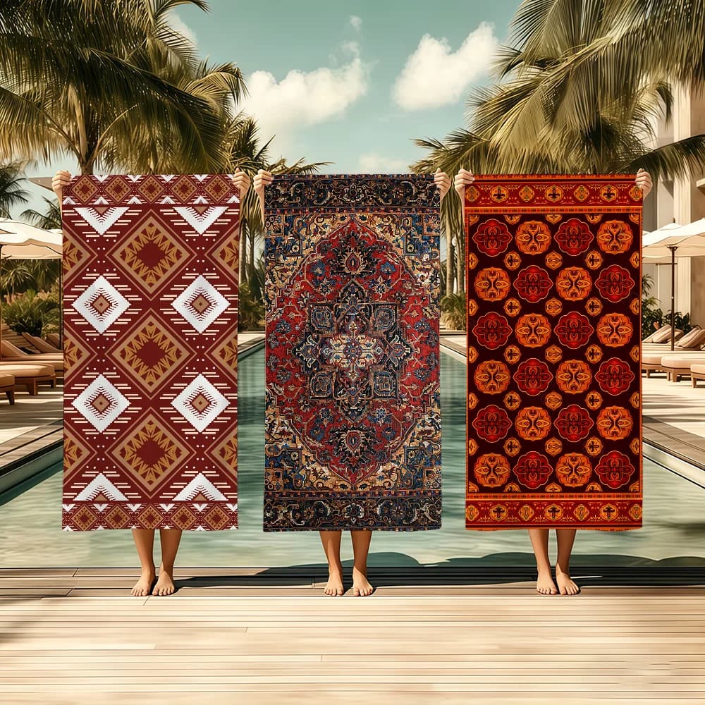 Persian C-Carpet Floral PPattern Towel Textile Bathrobe Beach Quick-Drying Lightweight Portable Camping Swim Pool Travel