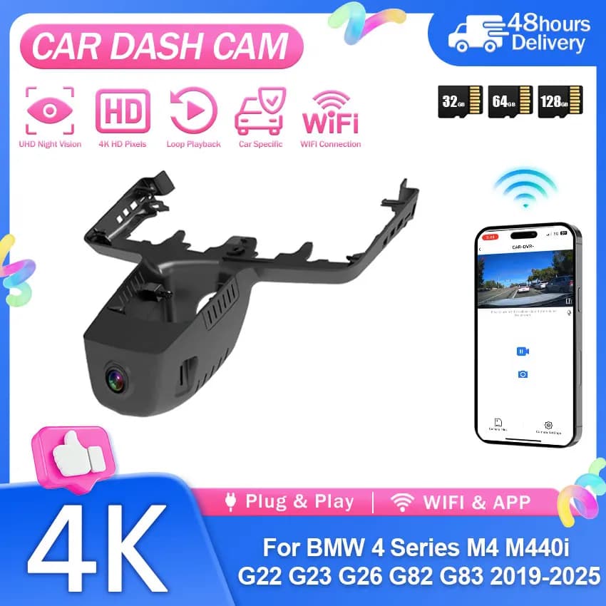 4K Dash Cam For BMW 4 Series M4 M440i I4 G22 G23 G26 G82 G83 / 8 Series G14 G15 G16 & M8 F91 F92 F93 OEM Car Camera WiFi Control