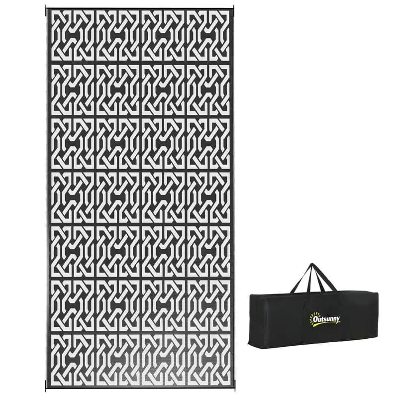 Tappeto Reversibile da Esterno per Camper e Campeggio con Borsa per il Trasporto, 2,74 m x 5,49 m, Motivo a Catena Bianco e Nero