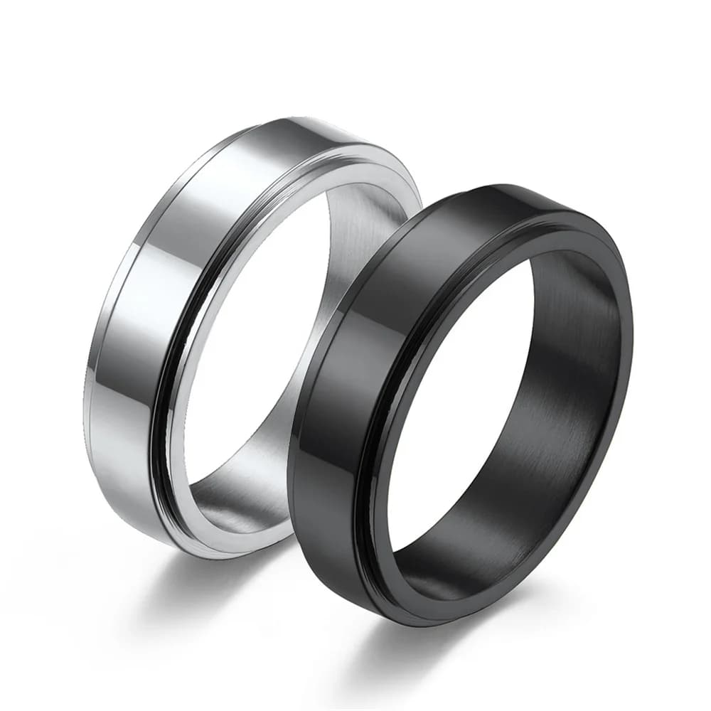 Anelli antistress Ansia Fidget Spinner Anelli rotanti per l'umore in acciaio inossidabile color argento nero per uomo Donna Gioielli Anillo