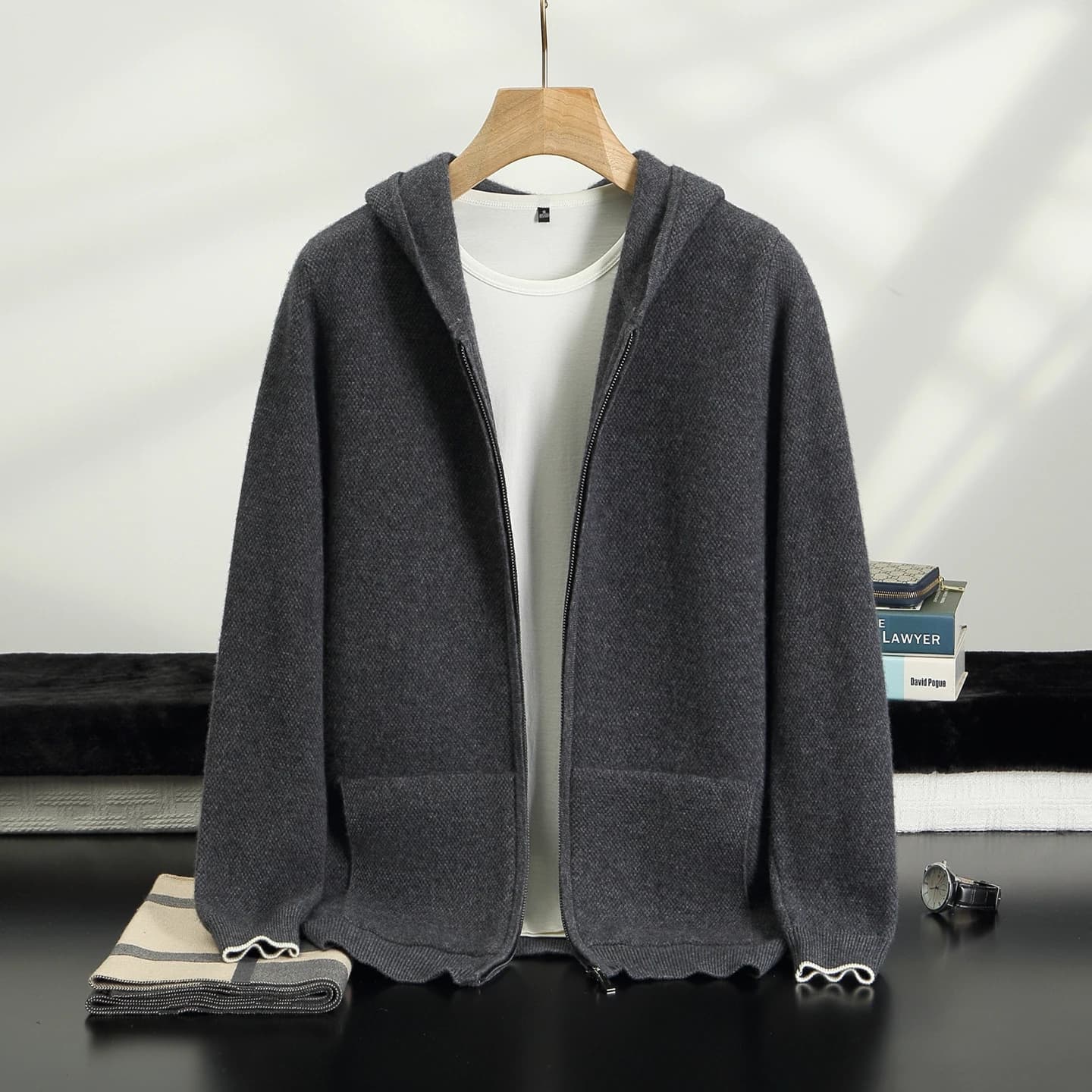 2026 Men's 100% Cashmere Cardigan Sweaters casual knitted Hoodie Autumn Winter Male business Zipper Pure Cashmere Sweater Coat