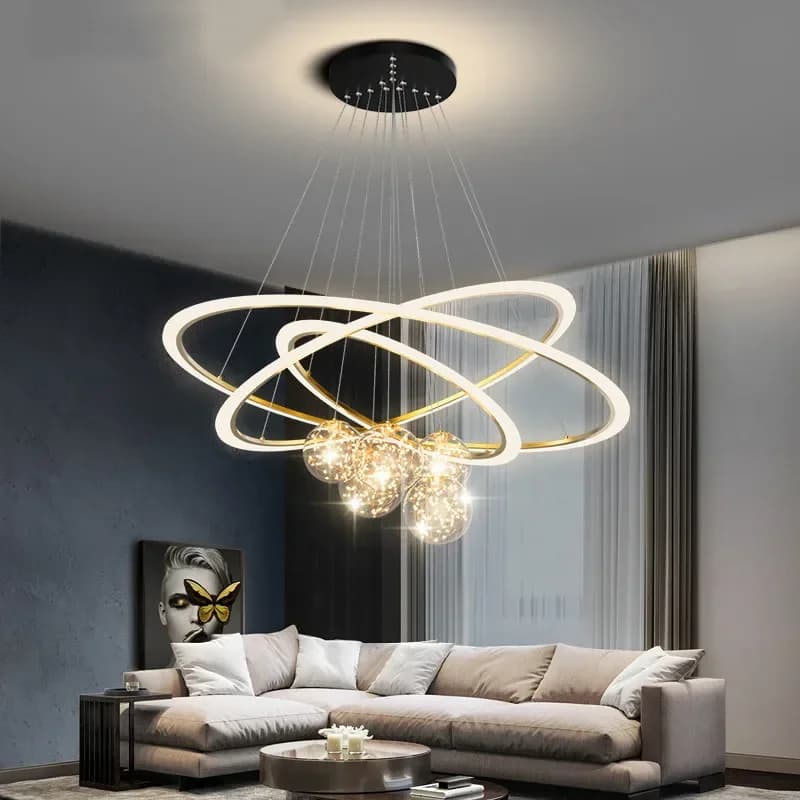 Lampadario moderno con anelli a LED Lampadario nordico dimmerabile per tavolo da pranzo Lampada a sospensione per cucina Soggiorno Negozio Lustro creativo Hang light