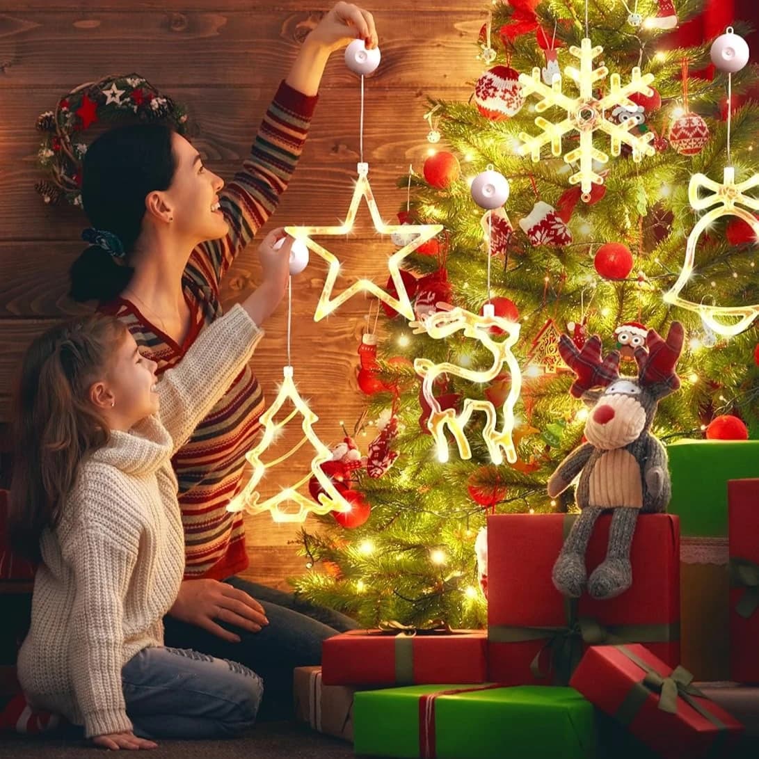 Decorazioni natalizie Luci natalizie per finestre a LED con ventosa Luci a corda per finestre sospese a batteria