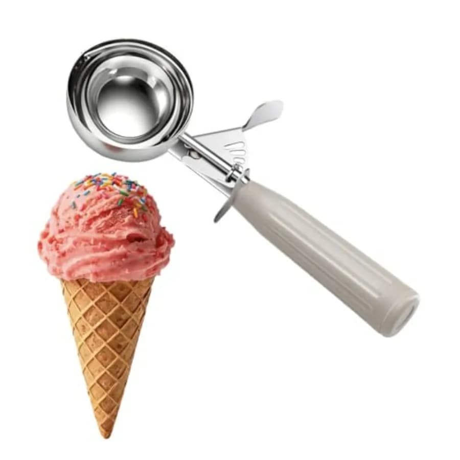 TOPKITCHEN Commercial-Grade Ice Cream Scoop 3.25 oz, 18/8 Stainless Steel Cookie Scoop with Plastic Handle, Portion Control Dis