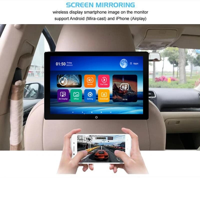 Monitor per Poggiatesta Auto Android da 10.1 Pollici A106, Tablet PC Android 12, Monitor per Auto 2G+32G ROM, Lettore Video per Sedili Posteriori, TV, FM, Bluetooth