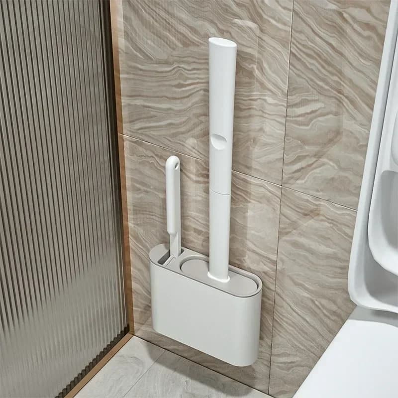 Set di portaspazzole per WC in silicone, spazzole per pulizia, testa piatta, flessibile, montato a parete, per WC, bagno