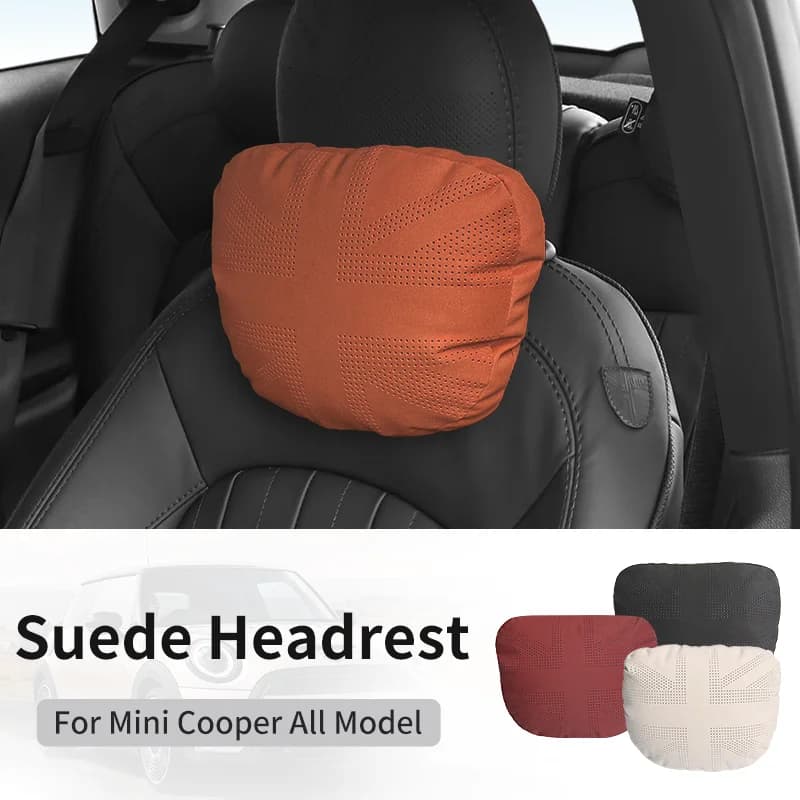Auto poggiatesta collo supporto sedile per Mini Cooper F56 F60 R56 R60 J01 J05 U25 F66 pelle scamosciata morbida universale regolabile cuscino per il collo dell'auto