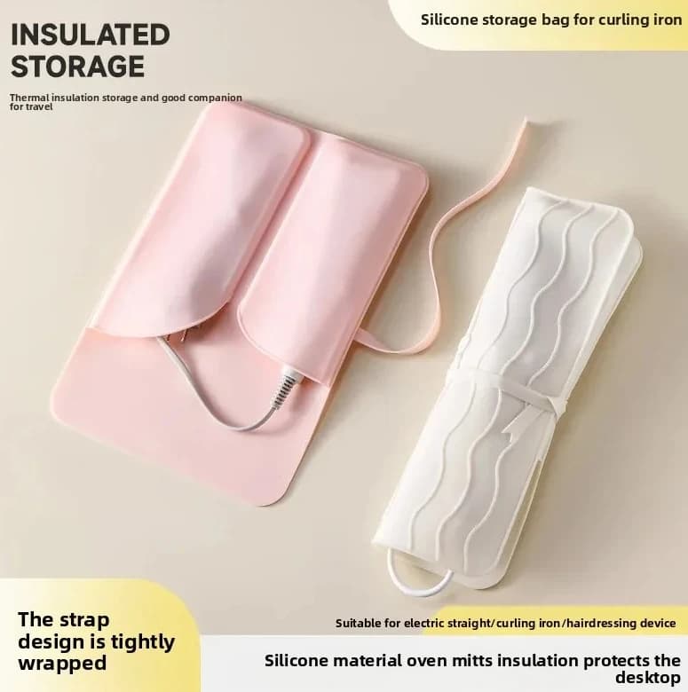 Heat-resistant iron travel case, silicone insulated holder bag for hair plate, compact protective case for styling tools