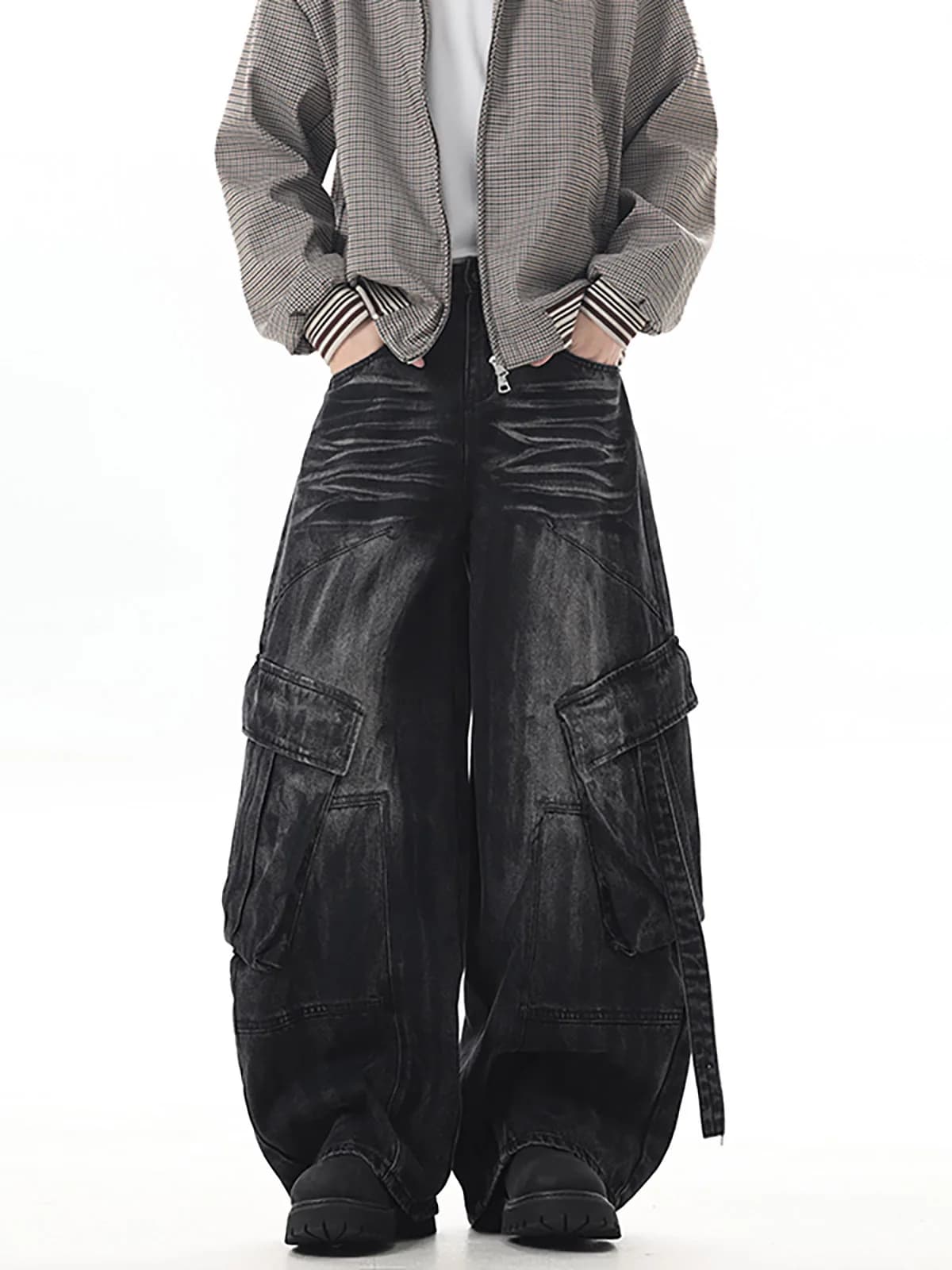 Jeans in denim stile americano a gamba larga, pesanti, larghi, stile workwear vintage, modello Banana, unisex, effetto snellente