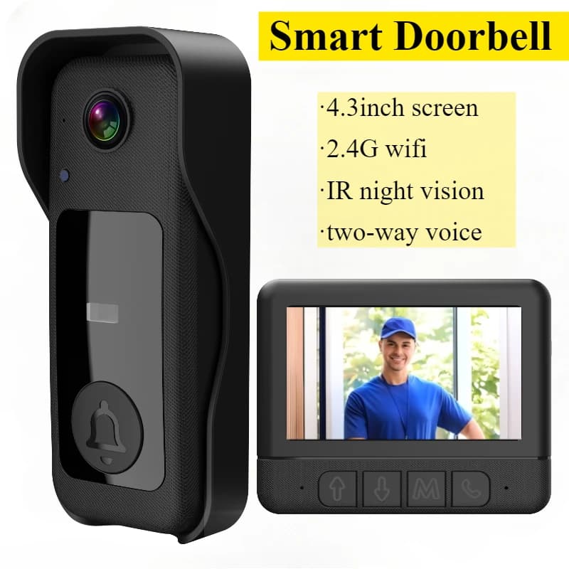 Videocitofono da 4.3 ''2.4G Wifi Telecamera di sicurezza Porta e schermo Citofono Campanello per porta Visione notturna IR Campanelli wireless Sicurezza domestica