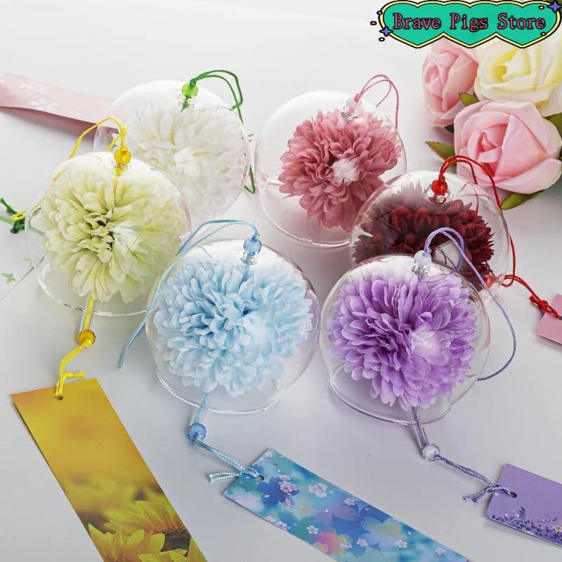 [HM]Japanese Style Glass Wind Chime With Artificial Flower Office Ornaments Home Window Garden Decor[HM]