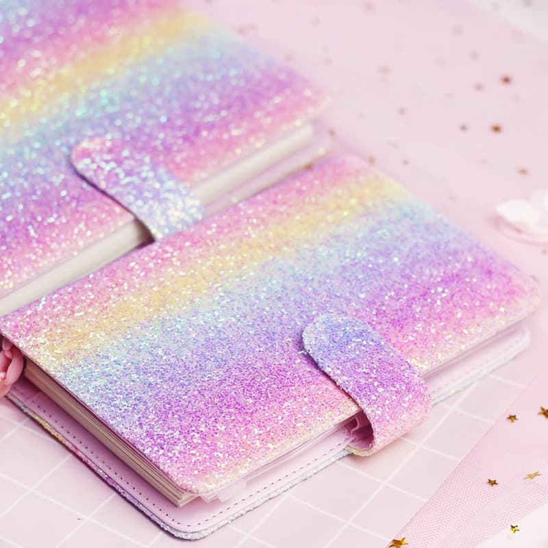 Quaderno per diario a fogli mobili con paillettes arcobaleno Agenda carina Planner Organizzatore personale Programma Nota Regali per ragazze latticine Cancelleria